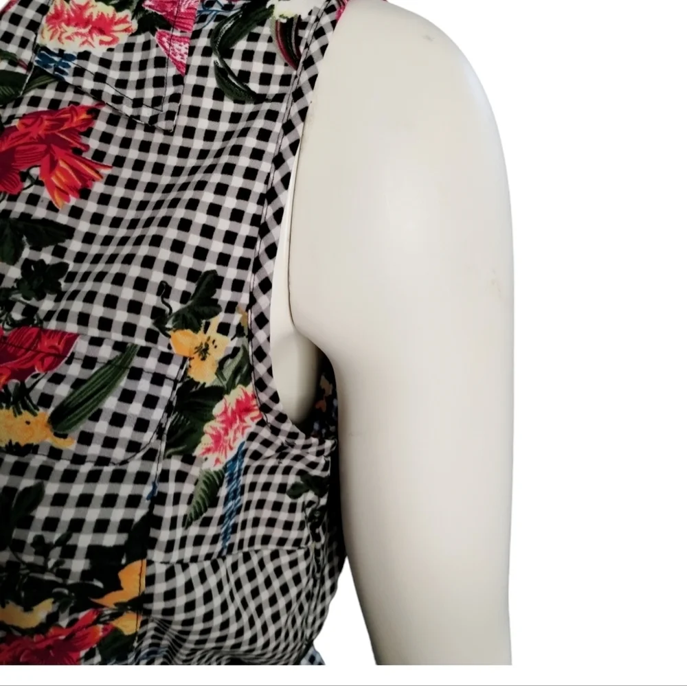 Women's XL Speed Control Mini Checkerd‎ Floral Dress Casual Summer Fresh Indie